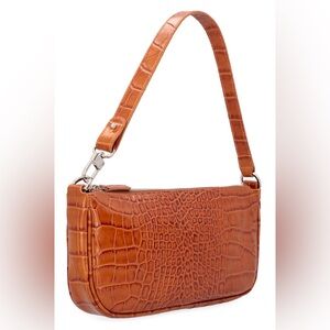 Croc-Embossed Brown Shoulder Bag